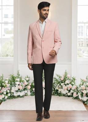 Peach jacquard plain solid full sleeve blazer for men 1