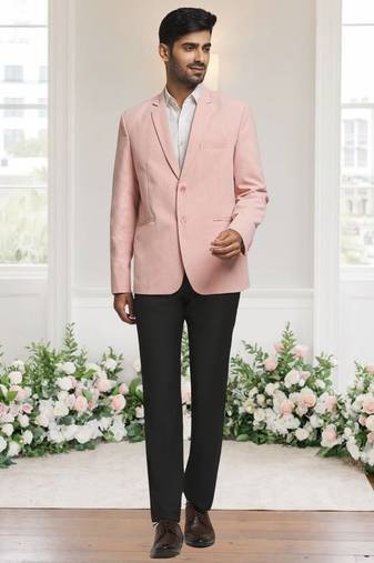 Peach jacquard plain solid full sleeve blazer for men