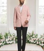 Peach jacquard plain solid full sleeve blazer for men