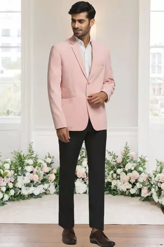 Peach jacquard plain solid full sleeve blazer for men