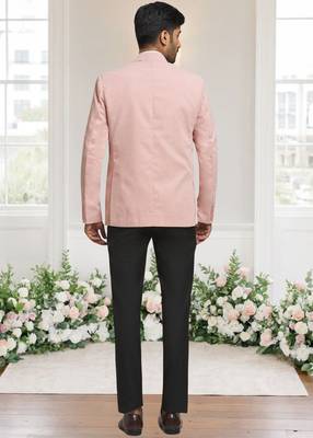 Peach jacquard plain solid full sleeve blazer for men 3