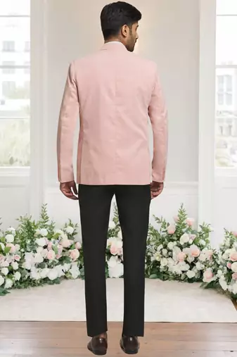 Peach jacquard plain solid full sleeve blazer for men