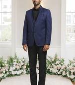 Blue jacquard plain solid full sleeve blazer for men