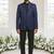 Blue jacquard plain solid full sleeve blazer for men