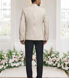 Cream jacquard plain solid full sleeve blazer and pant for men