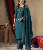 Teal colour with embroidered work marin silk Kurta set for women