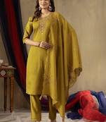 Mustard colour with embroidered work marin silk Kurta set for women