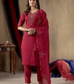 Pink colour with embroidered work marin silk Kurta set for women