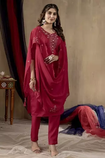 Pink colour with embroidered work marin silk Kurta set for women