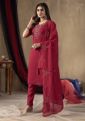 Pink colour with embroidered work marin silk Kurta set for women 3