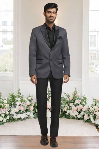 Grey jacquard plain solid full sleeve blazer for men