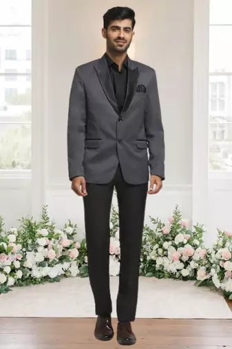 Grey jacquard plain solid full sleeve blazer for men