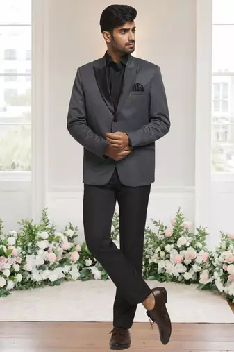 Grey jacquard plain solid full sleeve blazer for men