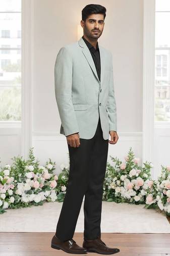 Pista green jacquard plain solid full sleeve blazer for men