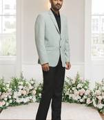 Pista green jacquard plain solid full sleeve blazer for men