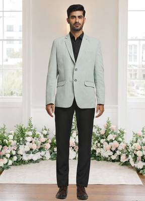 Pista green jacquard plain solid full sleeve blazer for men 2