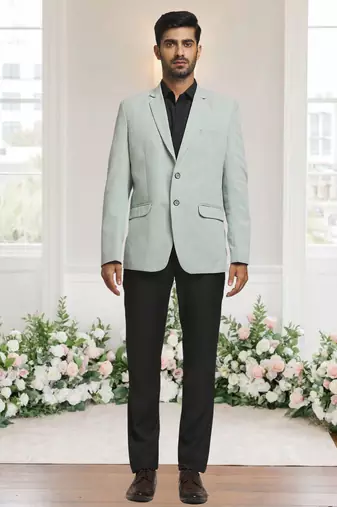 Pista green jacquard plain solid full sleeve blazer for men