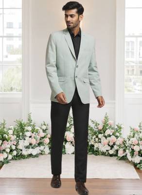 Pista green jacquard plain solid full sleeve blazer for men 3