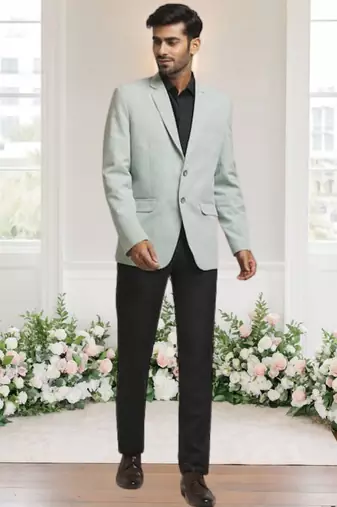 Pista green jacquard plain solid full sleeve blazer for men