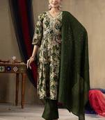Green colour with embroidered work marin silk Kurta set for women