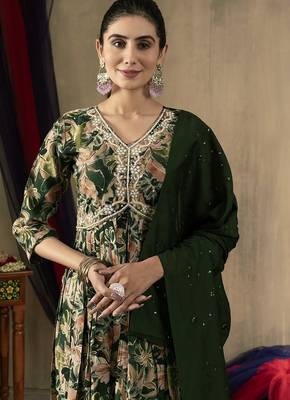 Green colour with embroidered work marin silk Kurta set for women 3