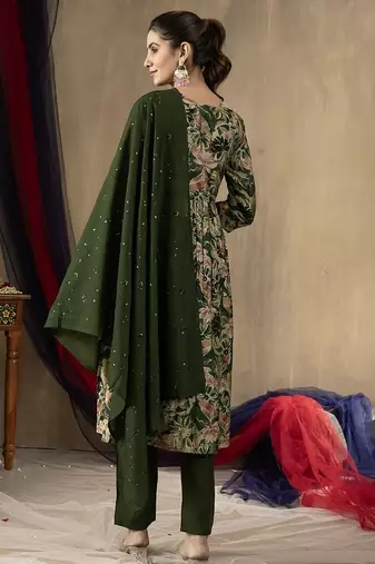 Green colour with embroidered work marin silk Kurta set for women
