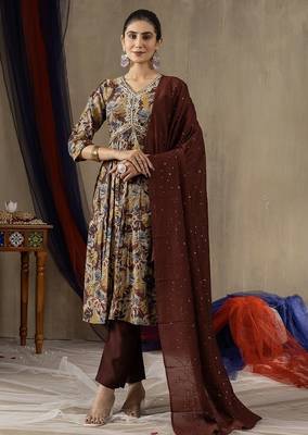 Maroon colour with embroidered work marin silk Kurta set for women 1
