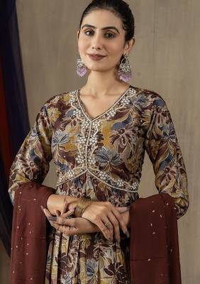 Maroon colour with embroidered work marin silk Kurta set for women 2