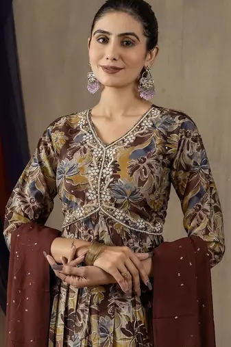Maroon colour with embroidered work marin silk Kurta set for women