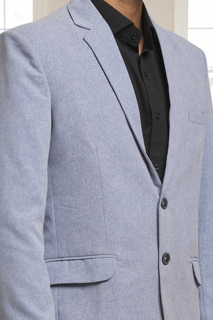 Grey jacquard plain solid full sleeve blazer for men