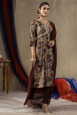Maroon colour with embroidered work marin silk Kurta set for women 4