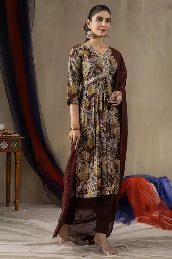 Maroon colour with embroidered work marin silk Kurta set for women