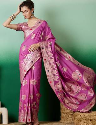 Purple dola cotton woven meenakari saree 1