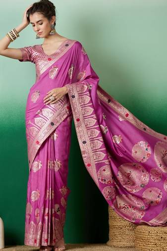 Purple dola cotton woven meenakari saree