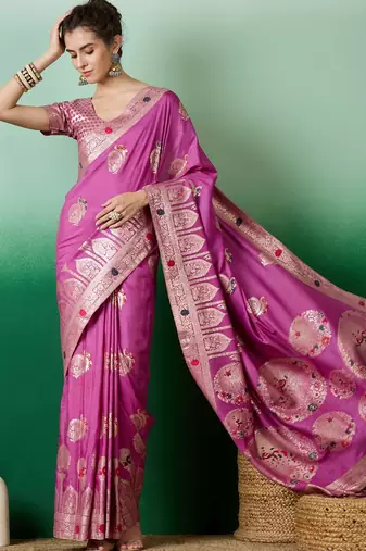 Purple dola cotton woven meenakari saree
