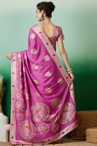 Purple dola cotton woven meenakari saree