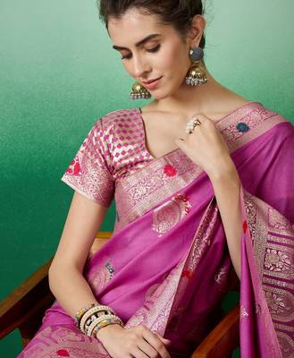 Purple dola cotton woven meenakari saree 3