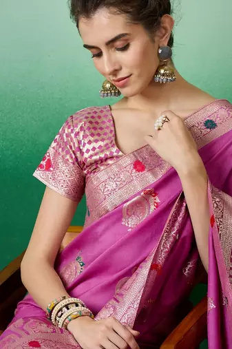 Purple dola cotton woven meenakari saree
