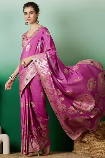 Purple dola cotton woven meenakari saree