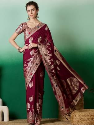 Maroon dola cotton woven meenakari saree 1