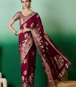 Maroon dola cotton woven meenakari saree