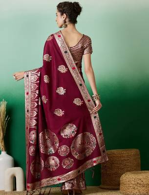 Maroon dola cotton woven meenakari saree 2