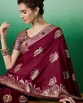 Maroon dola cotton woven meenakari saree 3
