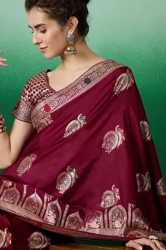 Maroon dola cotton woven meenakari saree