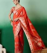 Orange dola cotton woven meenakari saree