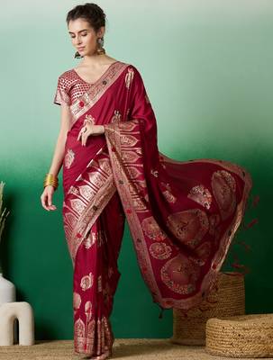 Red dola cotton woven meenakari saree 1