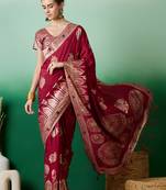 Red dola cotton woven meenakari saree