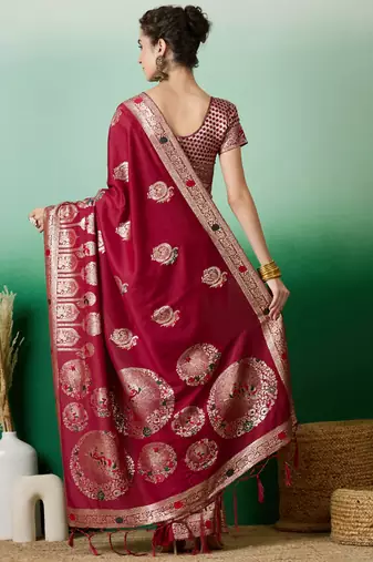 Red dola cotton woven meenakari saree