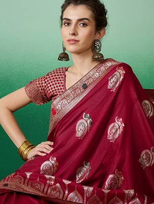 Red dola cotton woven meenakari saree 3