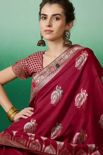 Red dola cotton woven meenakari saree